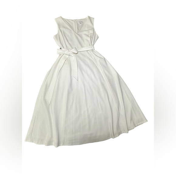 Calvin Klein V-Neck A-Line Midi Dress with Tie Belt Off-White color - size 14 - Picture 7 of 13